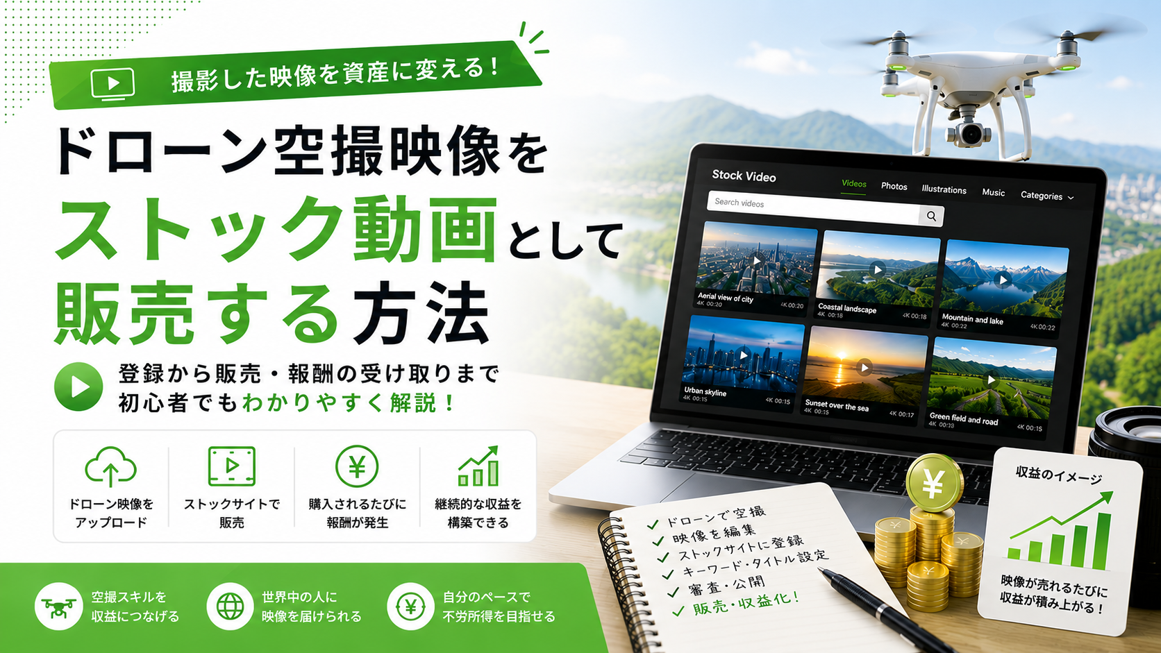 ドローン空撮映像をストック動画として販売する方法｜空撮クリエイターが収益化を始める手順
