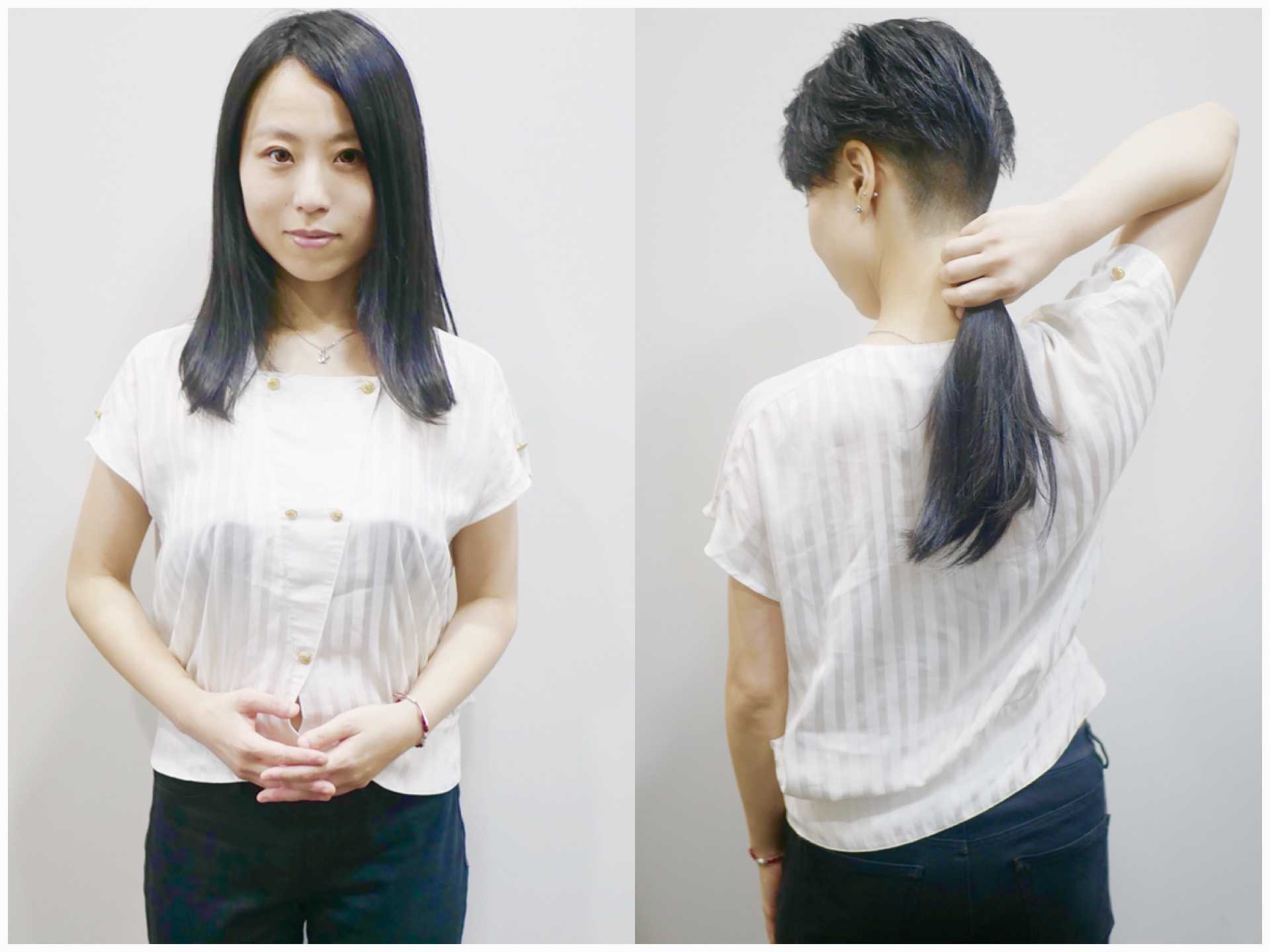 Long to Short J72　プロモデルの黒髪をバリカンで刈上げました。Japanese beauty long to cropped haircut.　