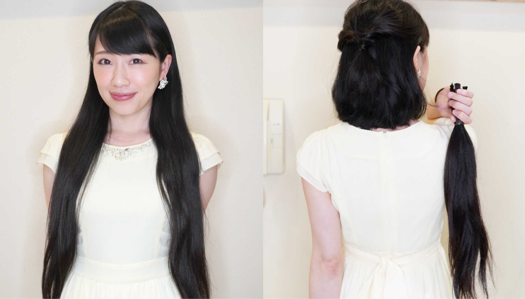 J149 女優みづきあかりさんの黒髪ロングバッサリヘアドネーション A Japanese Actress Chopped Her Beautiful Black Hair Off 45cm 断髪美人 Long To Short Haircut