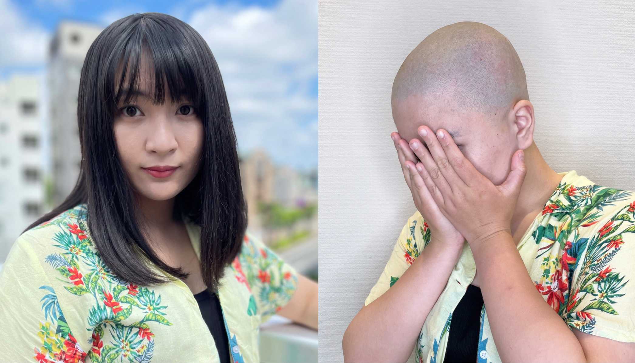 J158　女子大生サラサラ黒髪をスキンヘッドに。Japanese beauty long to bald.