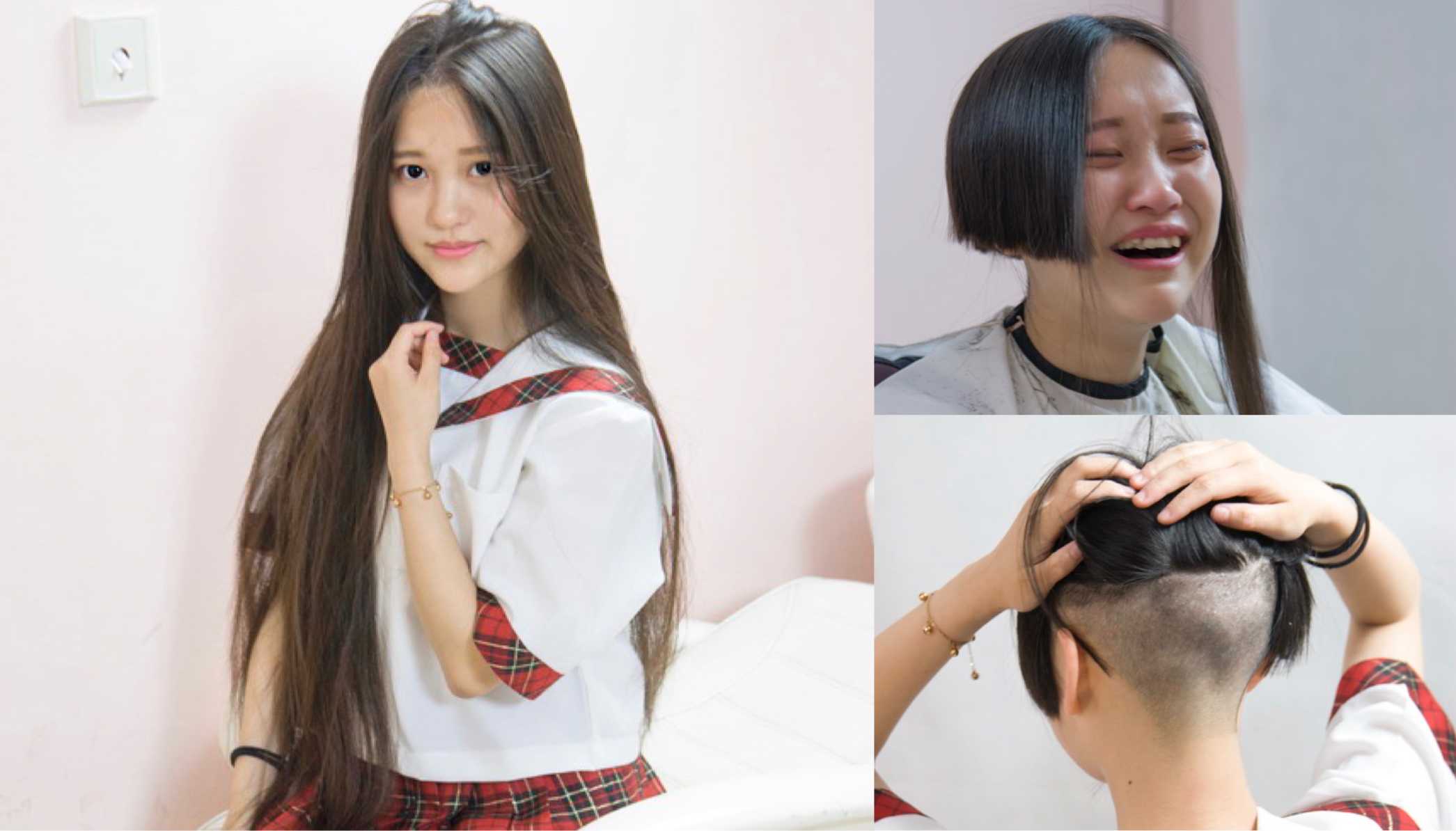Chinese beauty cropped haircut No5 　中国女優号泣バリカン刈上げ断髪
